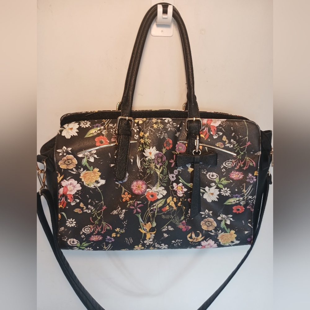 Large Black Floral Shoulder Bag